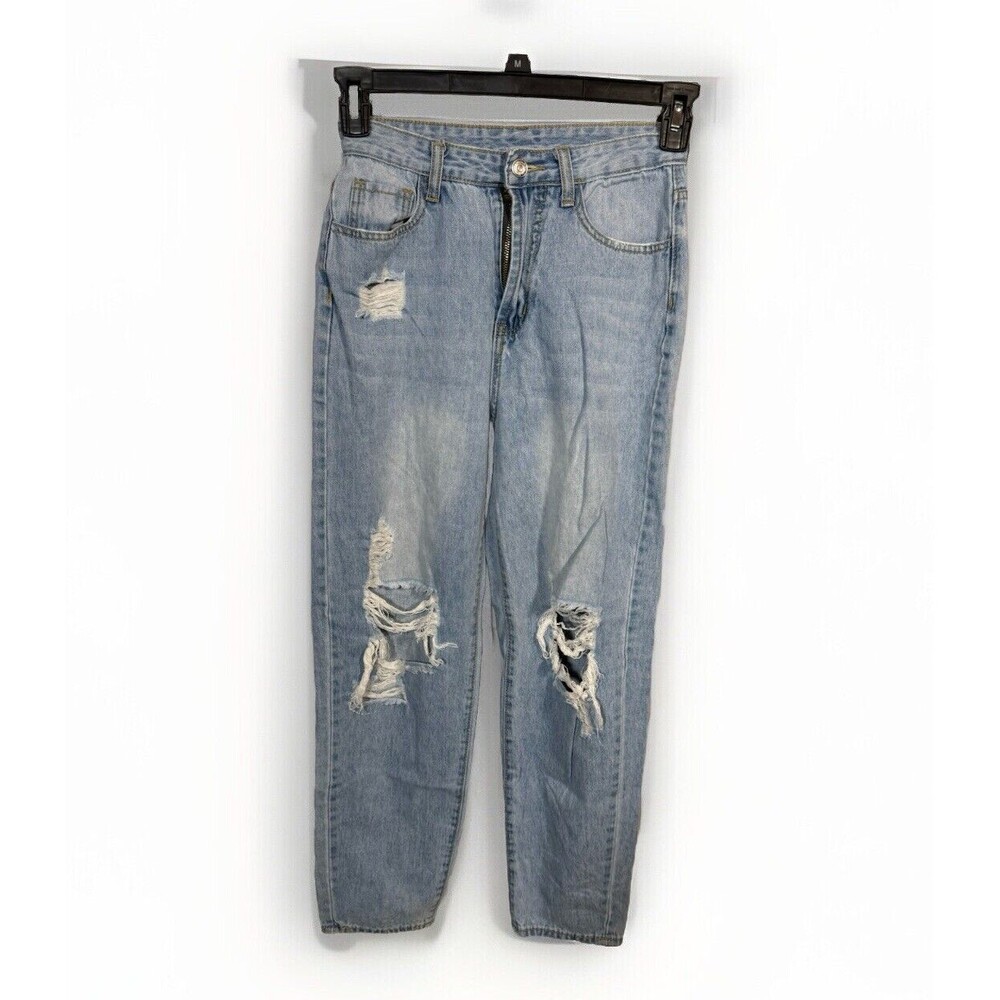 Sheinβ Size 4 Light Wash Distressed Wide Leg Jeans 90s Mom Denim